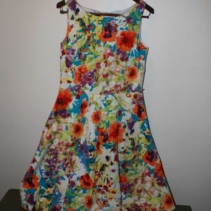 Evan Picone Size 10 Floral dress Tea Length Yellow